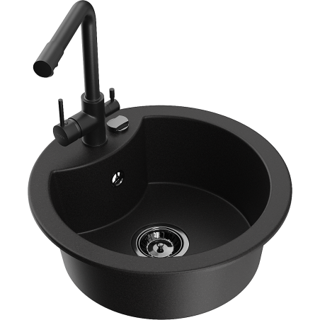 Mexen Diego single-bowl granite sink with Duero kitchen faucet, black - 6512-77-671600-70-B