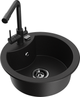 Mexen Diego 1-compartment granite sink with a kitchen mixer tap Duero, Black - 6512-77-671600-70-B
