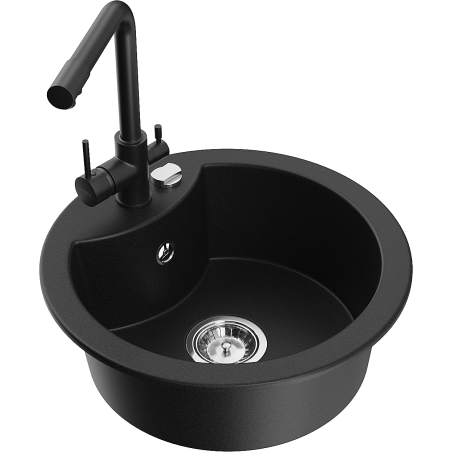 Mexen Diego 1-bowl granite sink with Duero kitchen tap, black - 6512-77-671600-70