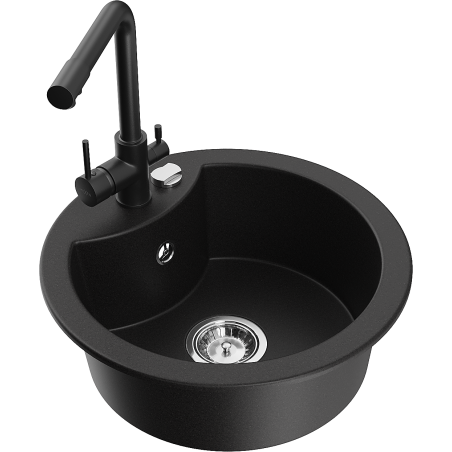 Mexen Diego single-bowl granite sink with Duero kitchen faucet, black - 6512-77-671600-70
