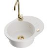 Mexen Kevin 1-bowl granite sink with drainer and kitchen faucet Telma, white - 6517-20-670200-50