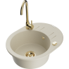 Mexen Kevin 1-bowl granite sink with drainer and kitchen faucet Telma, beige - 6517-69-670200-50