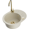 Mexen Kevin 1-compartment granite sink with a drip tray and kitchen mixer tap Telma, Beige - 6517-69-670200-50