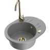 Mexen Kevin 1-compartment granite sink with a drip tray and kitchen mixer tap Telma, Grey - 6517-71-670200-50