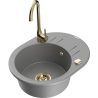 Mexen Kevin granite 1-bowl sink with drainer and kitchen faucet Telma, gray - 6517-71-670200-50