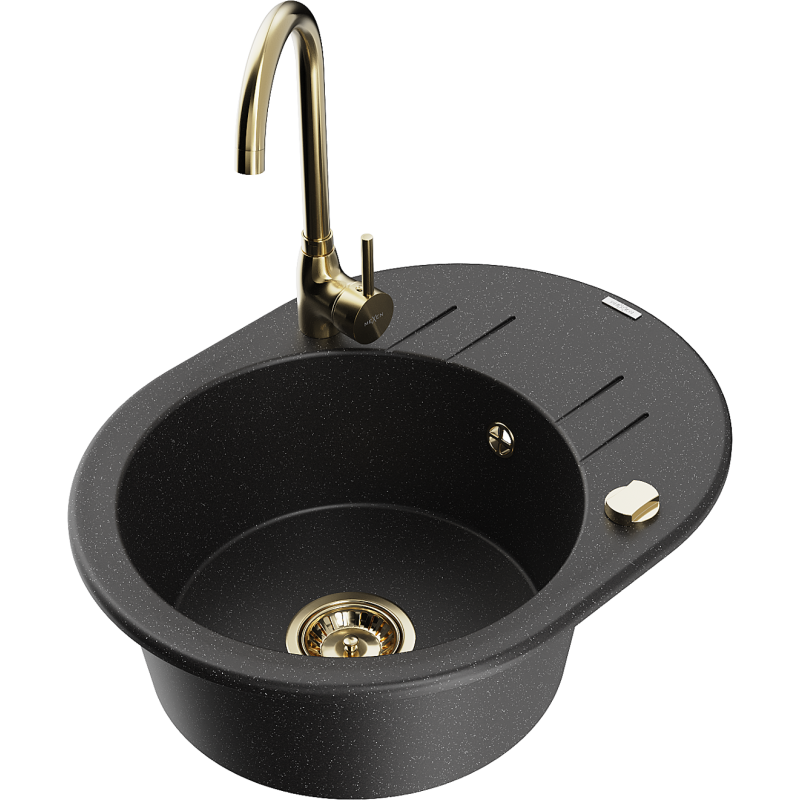 Mexen Kevin 1-compartment granite sink with a drip tray and kitchen mixer tap Telma, Black/Silver metallic - 6517-73-670200-50