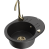 Mexen Kevin granite sink 1-bowl with drainer and Telma kitchen tap, black/silver metallic - 6517-73-670200-50