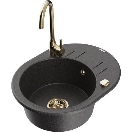 Mexen Kevin, 1-bowl granite sink with drainer and Telma kitchen tap, speckled black - 6517-76-670200-50