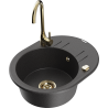 Mexen Kevin granite sink 1-bowl with drainer and Telma kitchen faucet, black speckled - 6517-76-670200-50