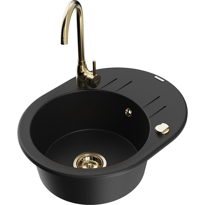 Mexen Kevin Single-basin granite sink with drainer and Telma kitchen faucet, black - 6517-77-670200-50