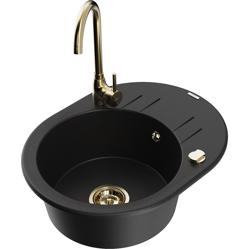 Mexen Kevin single-bowl granite sink with drainer and Telma kitchen tap, black - 6517-77-670200-50