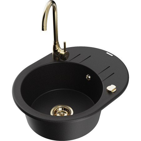 Mexen Kevin single-bowl granite sink with drainer and Telma kitchen tap, black - 6517-77-670200-50