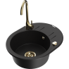 Mexen Kevin granite kitchen sink 1-bowl with drainer and Telma kitchen faucet, black - 6517-77-670200-50