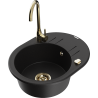 Mexen Kevin Single-basin granite sink with drainer and Telma kitchen faucet, black - 6517-77-670200-50