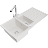 Mexen Andres granite sink 1.5-bowl with drainer and kitchen faucet Duero, white - 6515-20-671600-00