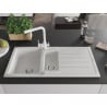 Mexen Andres 1.5-bowl granite sink with drainer and Duero kitchen tap, white - 6515-20-671600-20