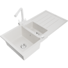 Mexen Andres granite kitchen sink 1.5-bowl with drainer and Duero kitchen faucet, white - 6515-20-671600-20