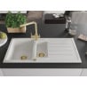 Mexen Andres granite sink 1.5-bowl with drainer and kitchen faucet Duero, white - 6515-20-671600-50