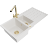 Mexen Andres granite sink 1.5-bowl with drainer and Duero kitchen tap, white - 6515-20-671600-50