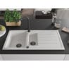 Mexen Andres granit sink 1.5-bowl with drainer and kitchen faucet Duero, white - 6515-20-671600-70