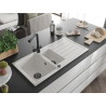 Mexen Andres granit sink 1.5-bowl with drainer and kitchen faucet Duero, white - 6515-20-671600-70