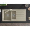 Mexen Andres granite sink with 1.5 bowls, drainer, and Duero kitchen faucet, beige - 6515-69-671600-69