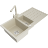 Mexen Andres granite sink with 1.5 bowls, drainer, and Duero kitchen faucet, beige - 6515-69-671600-69