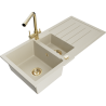 Mexen Andres 1.5-bowl granite sink with drainer and Duero kitchen faucet, beige - 6515-69-671600-50