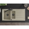 Mexen Andres 1.5-bowl granite sink with drainer and Duero kitchen faucet, beige - 6515-69-671600-70