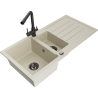 Mexen Andres granite sink 1.5-bowl with drainer and Duero kitchen faucet, beige - 6515-69-671600-70
