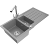 Mexen Andres 1.5-bowl granite sink with drainer and Duero kitchen tap, grey - 6515-71-671600-00