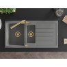Mexen Andres granite kitchen sink 1.5-bowl with drainer and Duero kitchen faucet, gray - 6515-71-671600-50
