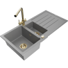 Mexen Andres granite kitchen sink 1.5-bowl with drainer and Duero kitchen faucet, gray - 6515-71-671600-50