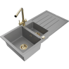 Mexen Andres granite sink 1.5-bowl with drainer and Duero kitchen tap, grey - 6515-71-671600-50