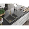 Mexen Andres granite sink 1.5-bowl with drainer and Duero kitchen tap, grey - 6515-71-671600-50