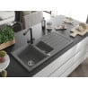 Mexen Andres granite sink 1.5-bowl with drainer and Duero kitchen tap, grey - 6515-71-671600-70