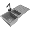 Mexen Andres granite kitchen sink 1.5-bowl with drainer and Duero kitchen faucet, gray - 6515-71-671600-70