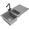 Mexen Andres granite sink 1.5-bowl with drainer and Duero kitchen faucet, gray - 6515-71-671600-70