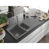 Mexen Andres 1.5-bowl granite sink with drainer and Duero kitchen tap, grey - 6515-71-671600-71