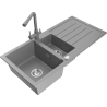 Mexen Andres 1.5-bowl granite sink with drainer and Duero kitchen faucet, gray - 6515-71-671600-71