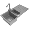 Mexen Andres granite sink 1.5-bowl with drainer and kitchen faucet Duero, gray - 6515-71-671600-71