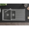 Mexen Andres 1.5-bowl granite sink with drainer and Duero kitchen tap, grey - 6515-71-671600-71