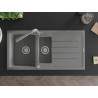 Mexen Andres granite sink 1.5-bowl with drainer and kitchen faucet Duero, gray - 6515-71-671600-71
