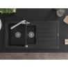 Mexen Andres Granit Sink 1.5-Bowl with Drainer and Duero Kitchen Tap, Black/Silver - 6515-73-671600-00