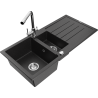 Mexen Andres granite sink 1.5-bowl with drainer and Duero kitchen faucet, black/silver - 6515-73-671600-00