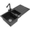 Mexen Andres granite sink 1.5-bowl with drainer and kitchen faucet Duero, black/silver - 6515-73-671600-70