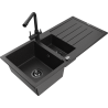 Mexen Andres granite sink 1.5-bowl with drainer and Duero kitchen tap, black/silver - 6515-73-671600-70-B