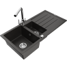 Mexen Andres 1.5-compartment granite sink with a drip tray and kitchen mixer tap Duero, Black/Gold - 6515-75-671600-00