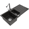 Mexen Andres granite kitchen sink 1.5-bowl with drainer and Duero kitchen faucet, black/gold - 6515-75-671600-00