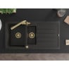 Mexen Andres 1.5-bowl granite sink with drainer and Duero kitchen faucet, black/gold - 6515-75-671600-50